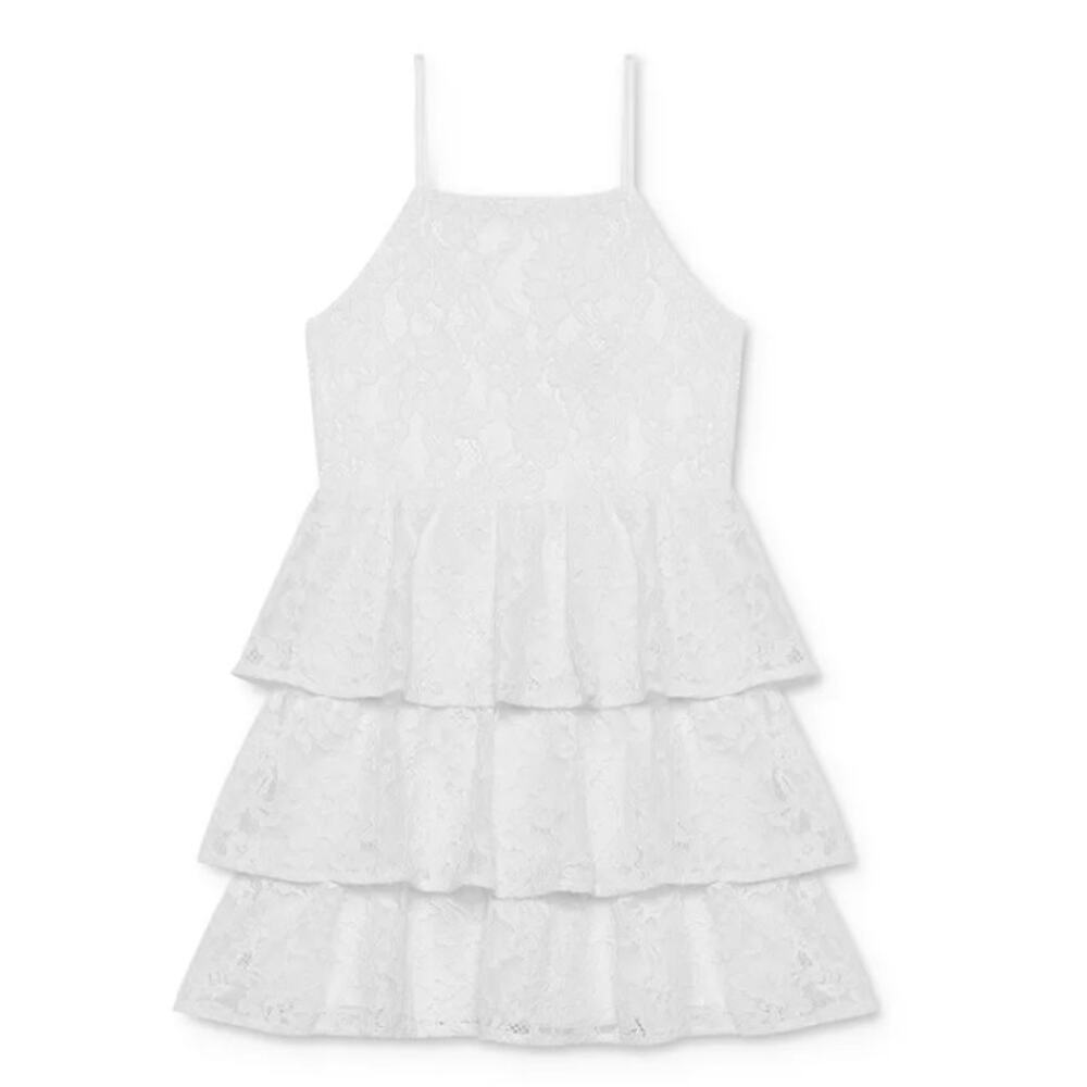 BARDOT Girls Cartia Tiered-Ruffle Lace Dress Size 18 XXL Ivory White NWT